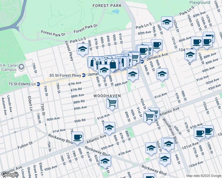 map of restaurants, bars, coffee shops, grocery stores, and more near in Queens