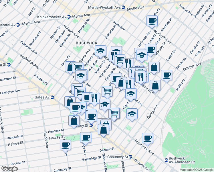 map of restaurants, bars, coffee shops, grocery stores, and more near in Brooklyn