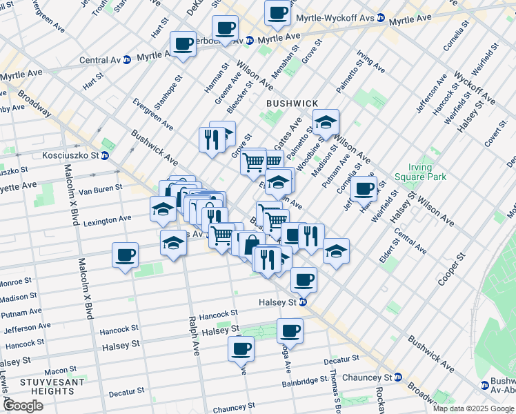 map of restaurants, bars, coffee shops, grocery stores, and more near in Brooklyn