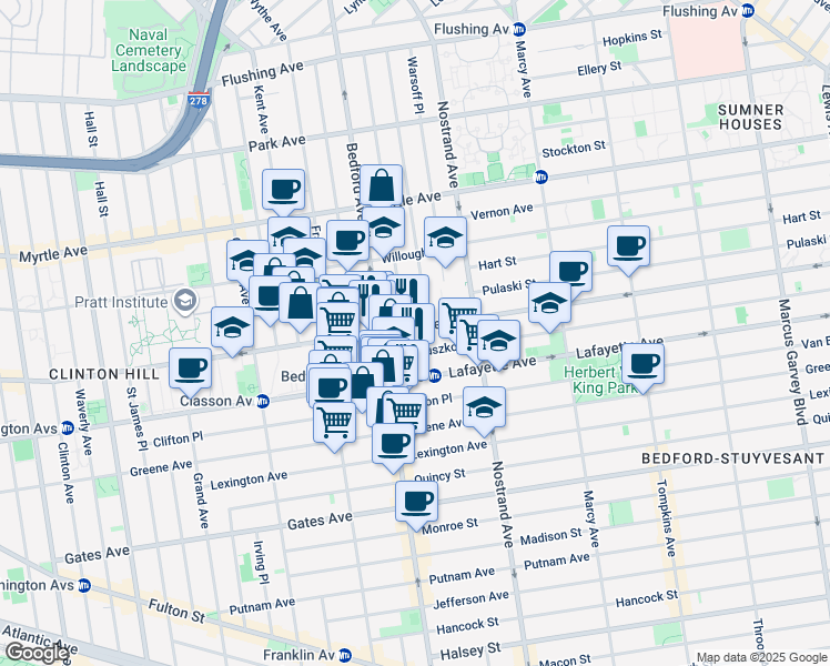 map of restaurants, bars, coffee shops, grocery stores, and more near in Brooklyn
