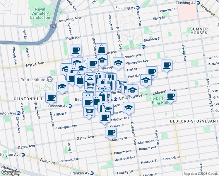 map of restaurants, bars, coffee shops, grocery stores, and more near in Brooklyn