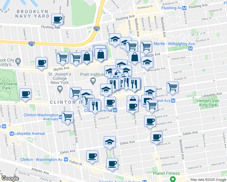 map of restaurants, bars, coffee shops, grocery stores, and more near in Brooklyn
