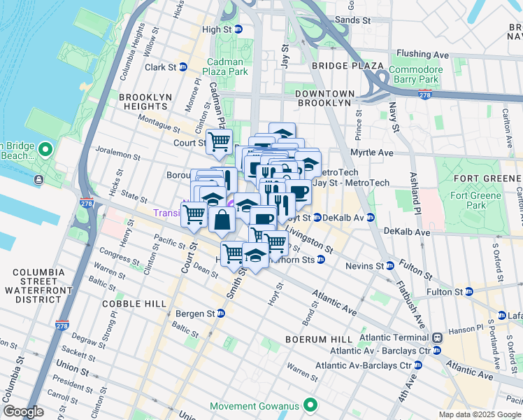 map of restaurants, bars, coffee shops, grocery stores, and more near in Brooklyn