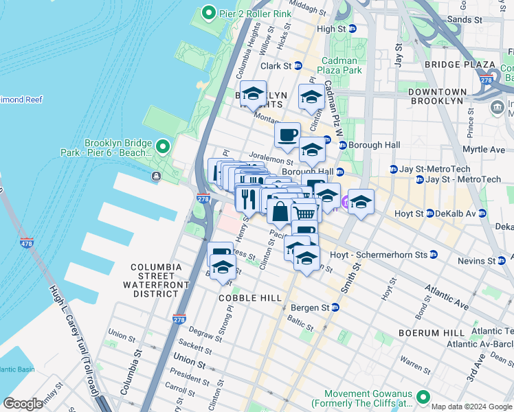 map of restaurants, bars, coffee shops, grocery stores, and more near in Brooklyn