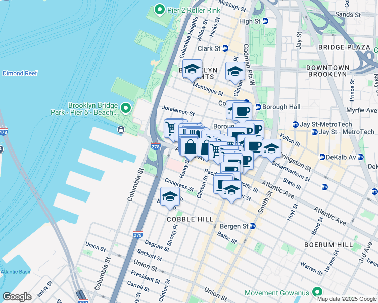 map of restaurants, bars, coffee shops, grocery stores, and more near in Brooklyn