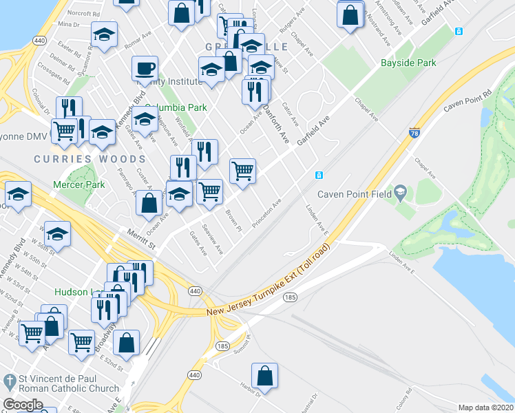 map of restaurants, bars, coffee shops, grocery stores, and more near 275 Princeton Avenue in Jersey City