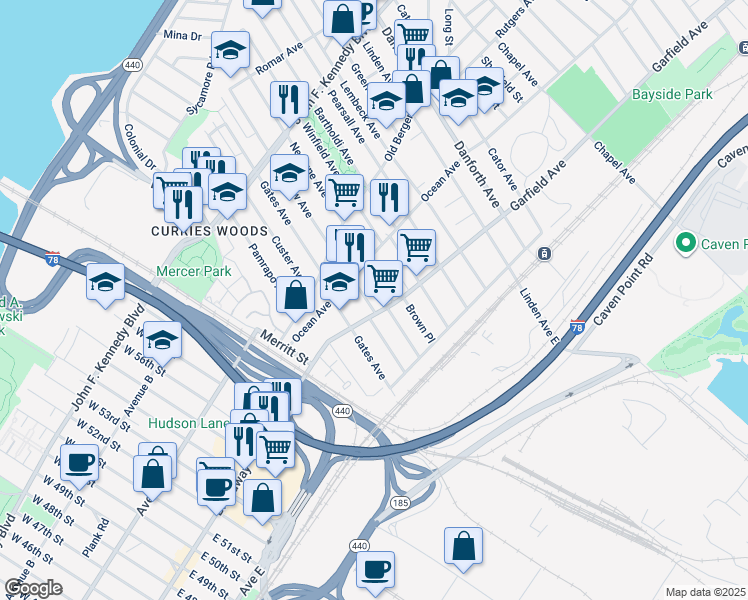 map of restaurants, bars, coffee shops, grocery stores, and more near 170 Garfield Avenue in Jersey City