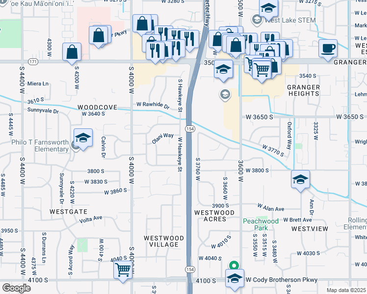 map of restaurants, bars, coffee shops, grocery stores, and more near 3752 West Hawkeye Street in West Valley City