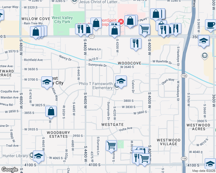 map of restaurants, bars, coffee shops, grocery stores, and more near 3737 South 4265 West in West Valley City