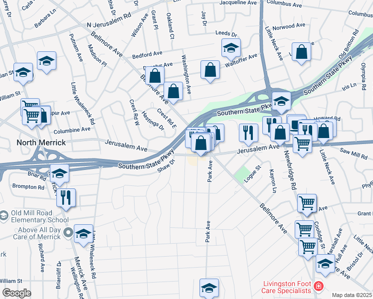 map of restaurants, bars, coffee shops, grocery stores, and more near 1201 Taft Avenue in Merrick