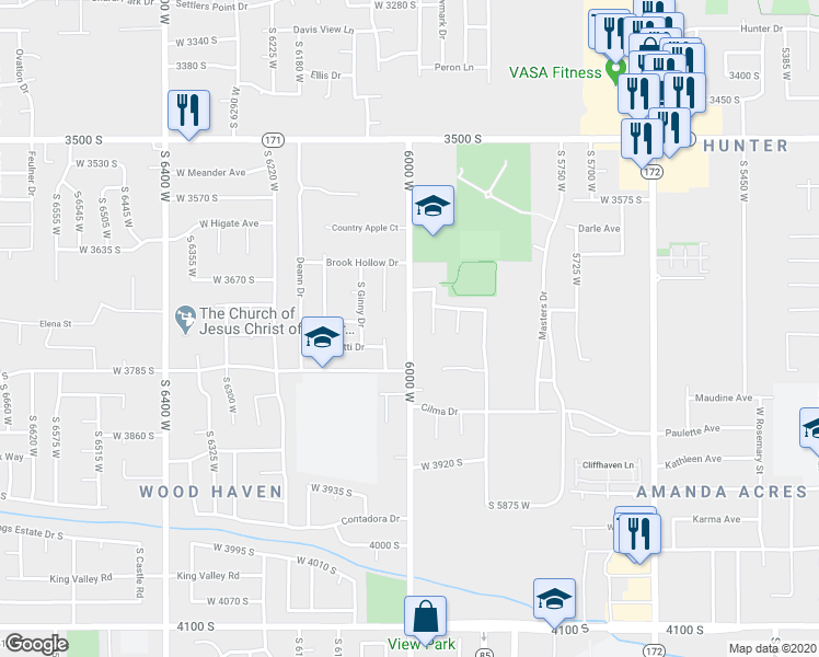 map of restaurants, bars, coffee shops, grocery stores, and more near 3737 6000 West in West Valley City