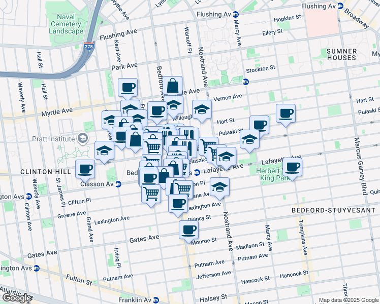 map of restaurants, bars, coffee shops, grocery stores, and more near in Brooklyn