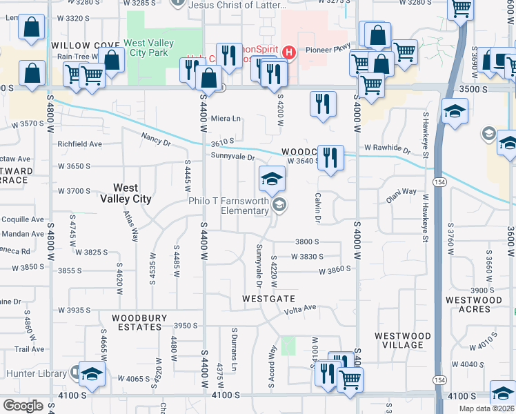 map of restaurants, bars, coffee shops, grocery stores, and more near 3737 South 4265 West in West Valley City