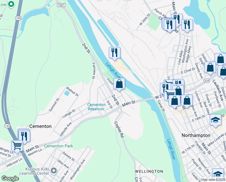 map of restaurants, bars, coffee shops, grocery stores, and more near 5151 2nd Street in Lehigh County