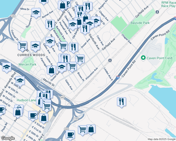 map of restaurants, bars, coffee shops, grocery stores, and more near 275 Princeton Avenue in Jersey City