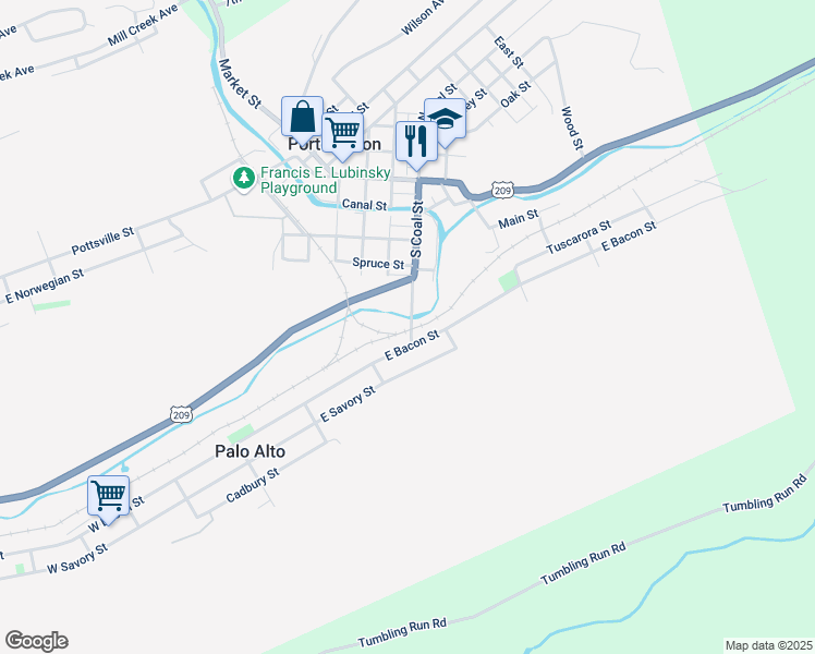 map of restaurants, bars, coffee shops, grocery stores, and more near 32 Coal Street in Port Carbon