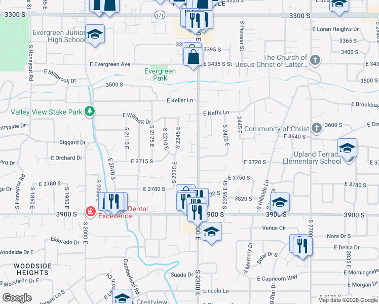 map of restaurants, bars, coffee shops, grocery stores, and more near 2273 East Hampton View Court in Salt Lake City