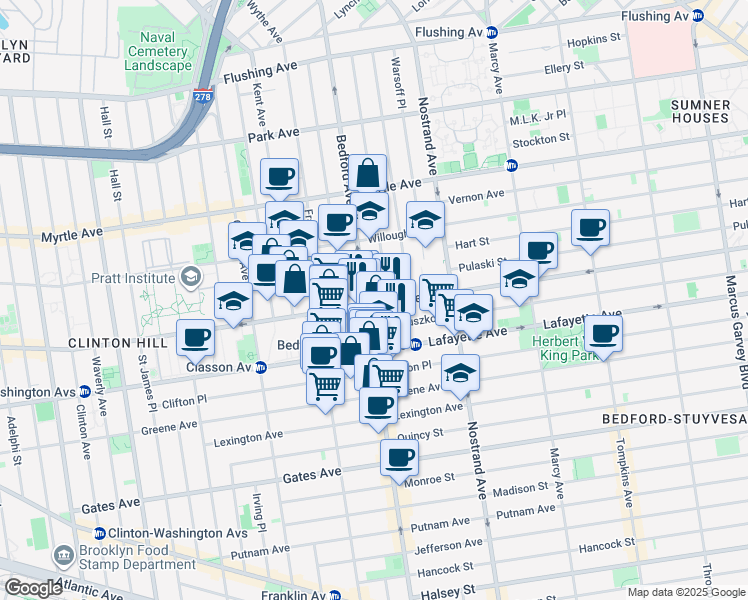 map of restaurants, bars, coffee shops, grocery stores, and more near in Brooklyn