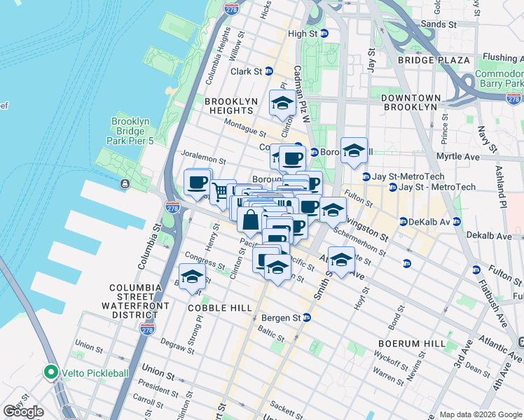 map of restaurants, bars, coffee shops, grocery stores, and more near 166 State Street in Brooklyn