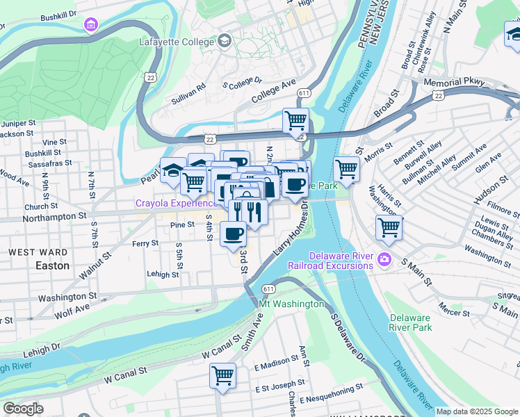 map of restaurants, bars, coffee shops, grocery stores, and more near 228 Northampton Street in Easton