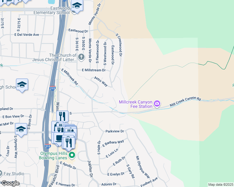 map of restaurants, bars, coffee shops, grocery stores, and more near 3712 South Choke Cherry Drive in Salt Lake City