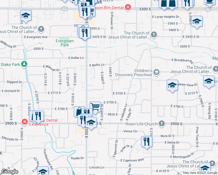 map of restaurants, bars, coffee shops, grocery stores, and more near 2473 East 3720 South in Salt Lake City