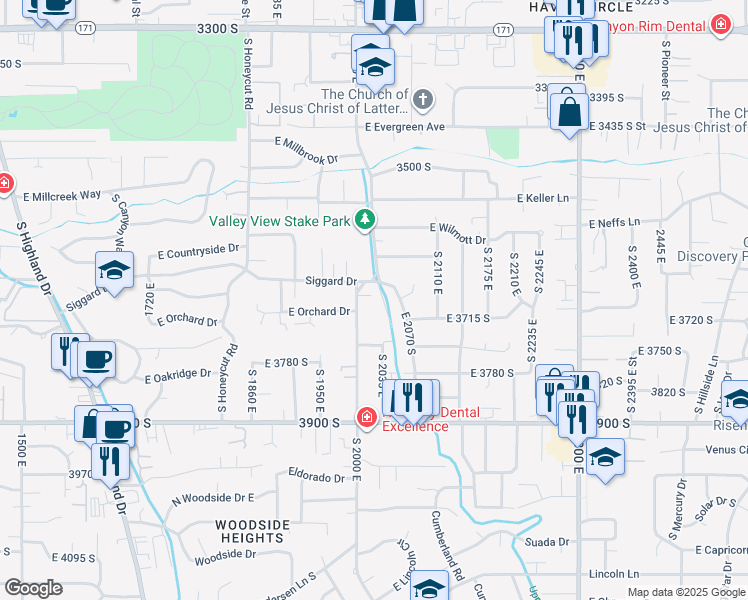 map of restaurants, bars, coffee shops, grocery stores, and more near 3713 South 2000 East in Salt Lake City