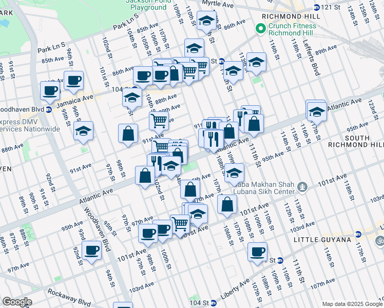 map of restaurants, bars, coffee shops, grocery stores, and more near 106-02 Atlantic Avenue in Queens