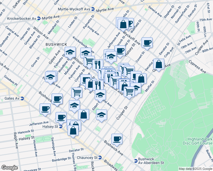 map of restaurants, bars, coffee shops, grocery stores, and more near in Brooklyn