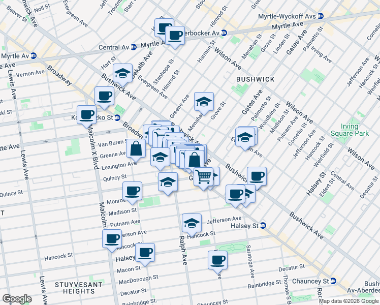 map of restaurants, bars, coffee shops, grocery stores, and more near in Brooklyn