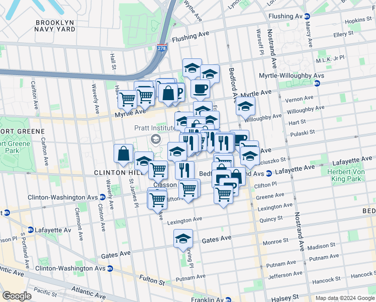 map of restaurants, bars, coffee shops, grocery stores, and more near in Brooklyn