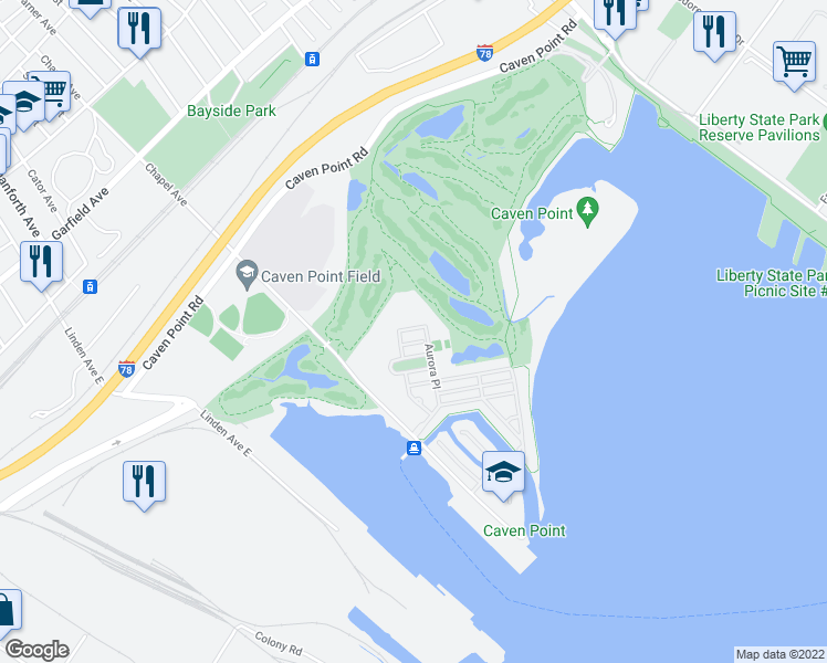 map of restaurants, bars, coffee shops, grocery stores, and more near 30 Freedom Way in Jersey City
