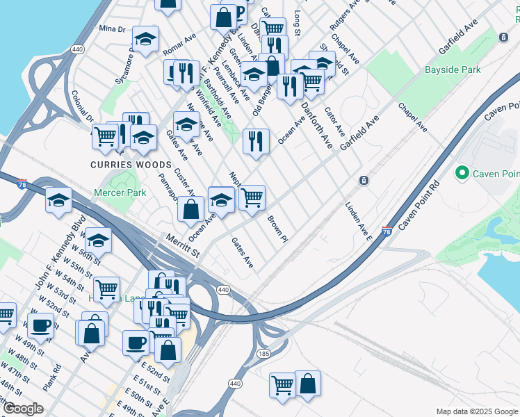 map of restaurants, bars, coffee shops, grocery stores, and more near 170 Garfield Avenue in Jersey City