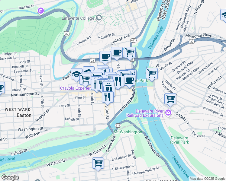 map of restaurants, bars, coffee shops, grocery stores, and more near 1 Lehns Court in Easton