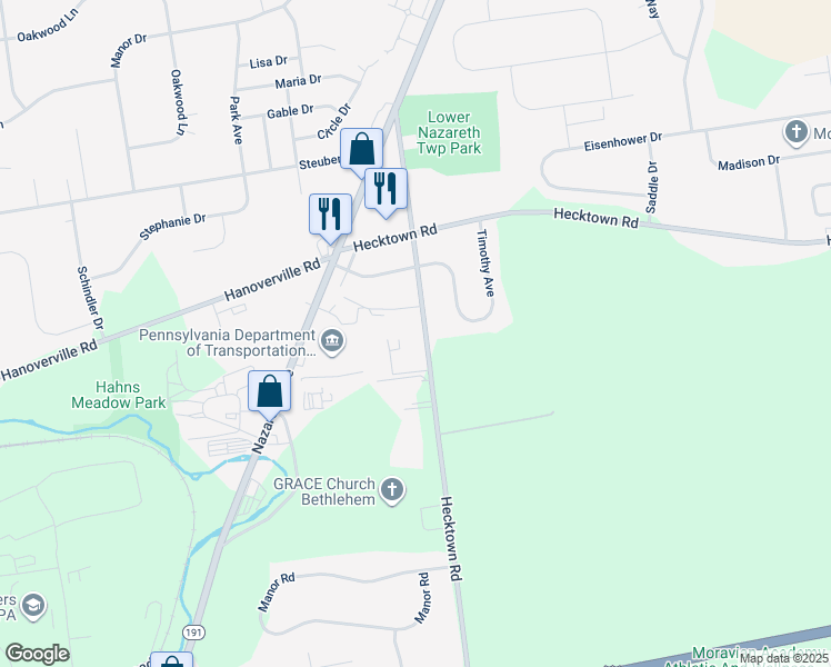map of restaurants, bars, coffee shops, grocery stores, and more near 217 Butztown Road in Bethlehem