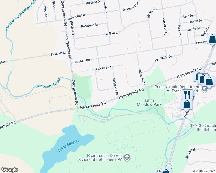map of restaurants, bars, coffee shops, grocery stores, and more near 4628 Stafford Avenue in Bethlehem