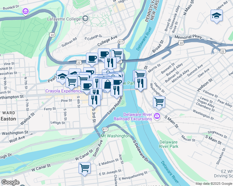 map of restaurants, bars, coffee shops, grocery stores, and more near 91 Larry Holmes Drive in Easton