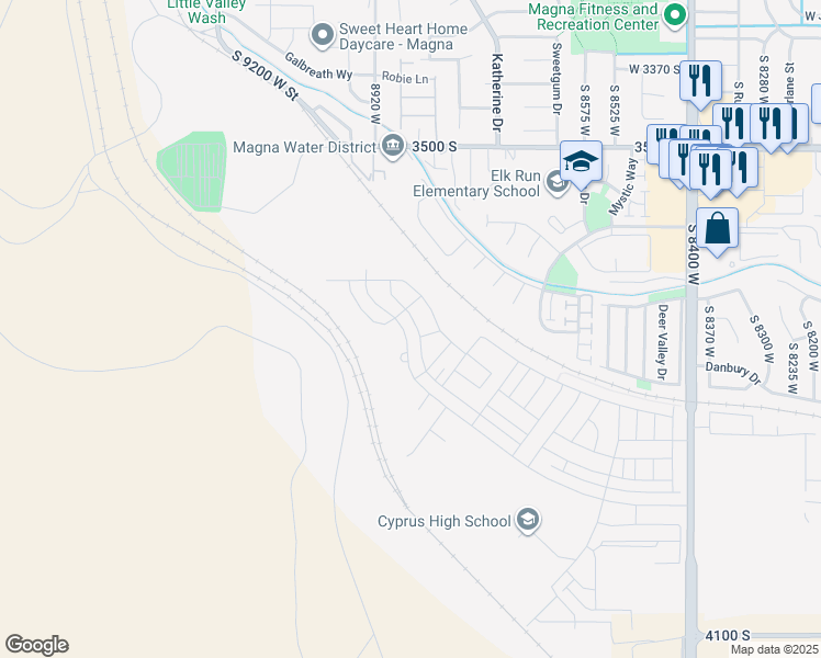 map of restaurants, bars, coffee shops, grocery stores, and more near 3722 South Alluvial Drive in Magna