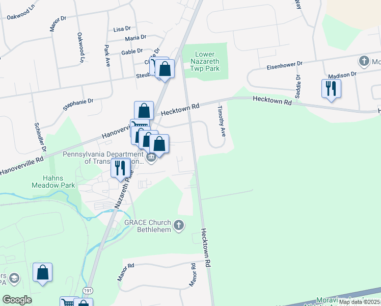 map of restaurants, bars, coffee shops, grocery stores, and more near 217 Butztown Road in Bethlehem