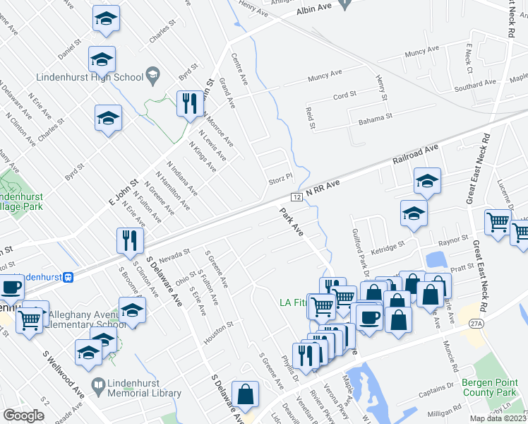 map of restaurants, bars, coffee shops, grocery stores, and more near 365 East Hoffman Avenue in Lindenhurst