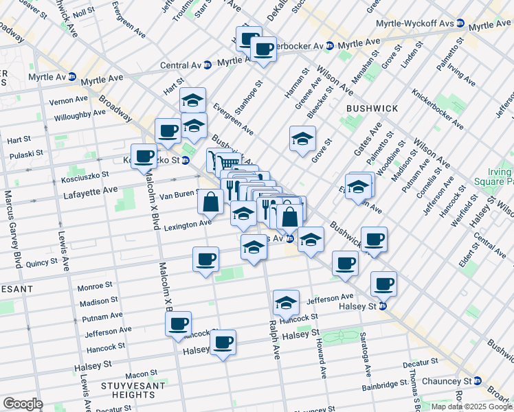 map of restaurants, bars, coffee shops, grocery stores, and more near in Brooklyn