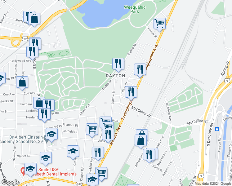 map of restaurants, bars, coffee shops, grocery stores, and more near 48-50 Ludlow Street in Newark