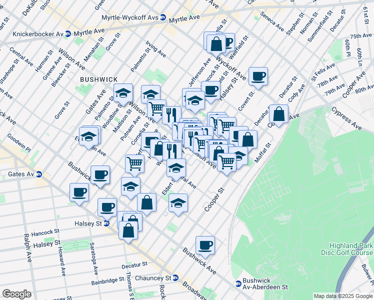 map of restaurants, bars, coffee shops, grocery stores, and more near in Brooklyn