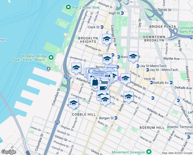 map of restaurants, bars, coffee shops, grocery stores, and more near 178 Clinton Street in Brooklyn