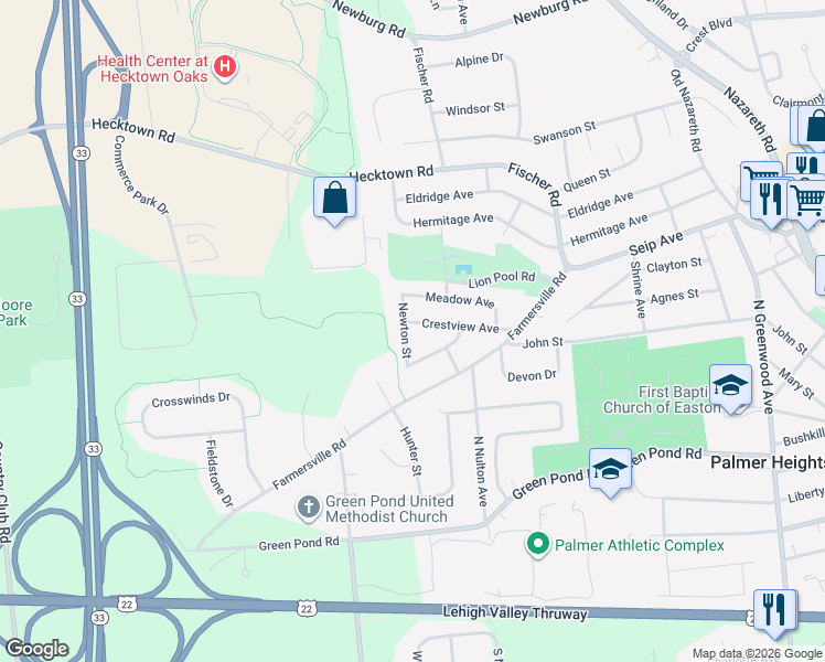 map of restaurants, bars, coffee shops, grocery stores, and more near 4051 Summit Avenue in Easton