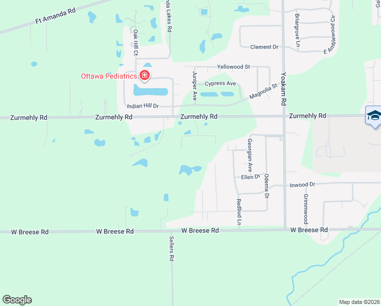 map of restaurants, bars, coffee shops, grocery stores, and more near 3452 Woodhaven Lane in Lima
