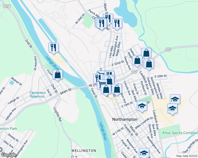 map of restaurants, bars, coffee shops, grocery stores, and more near 2110 Cross Country Road in Northampton