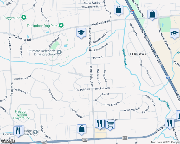 map of restaurants, bars, coffee shops, grocery stores, and more near 222 East Commons Drive in Cranberry Township