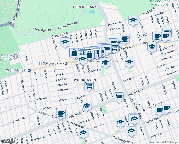 map of restaurants, bars, coffee shops, grocery stores, and more near  in Queens