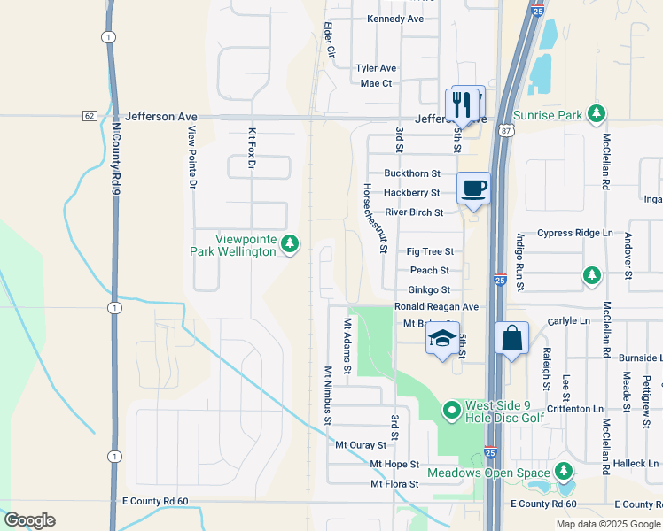 map of restaurants, bars, coffee shops, grocery stores, and more near 3620 Ronald Reagan Avenue in Wellington